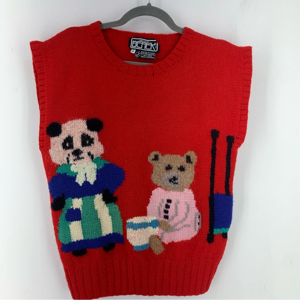 Vtg Berek Womens Medium Pullover Sweater Vest Wool Hand Knit The Three Bears Y2K